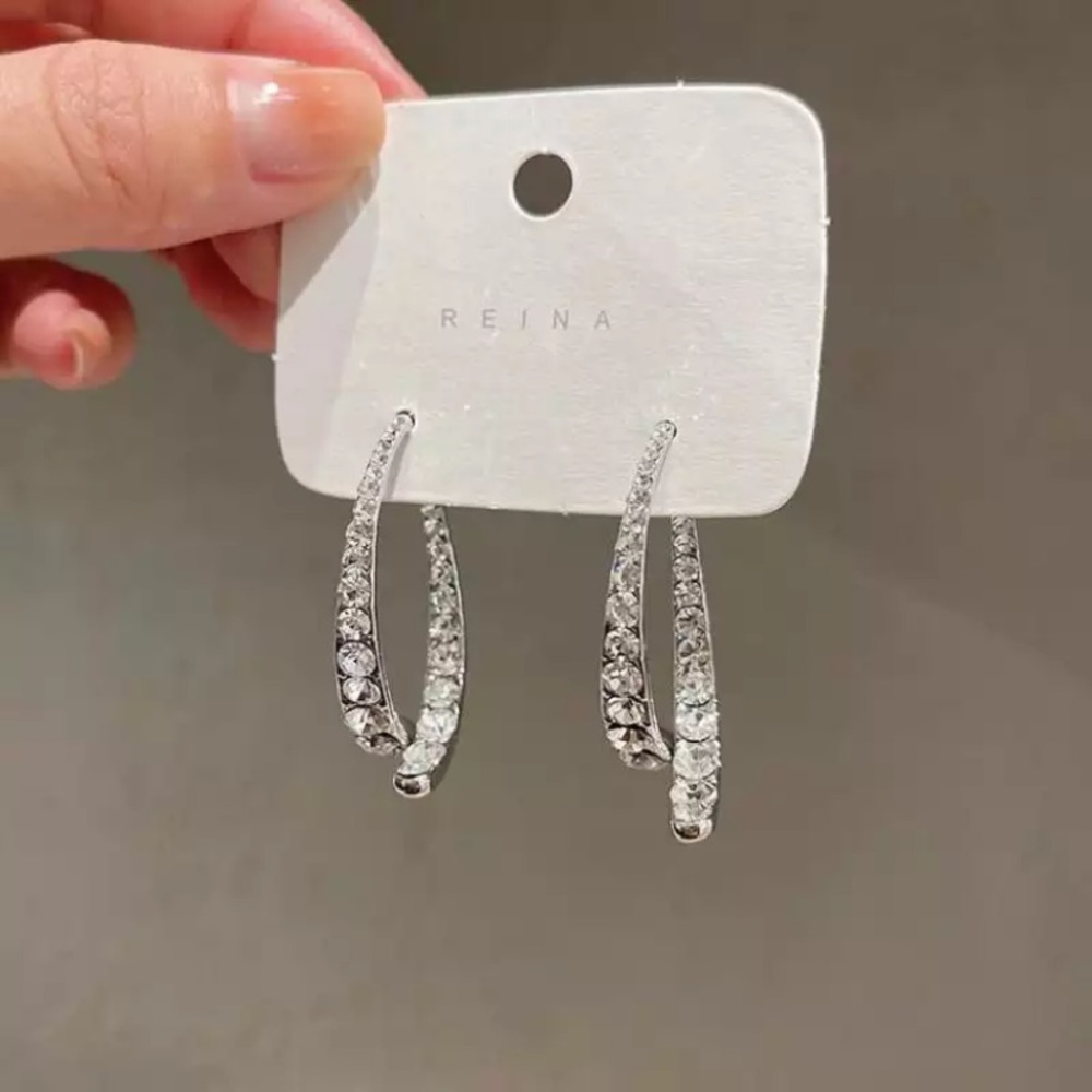 Korean Silver Double Stud Rhinestone Earrings